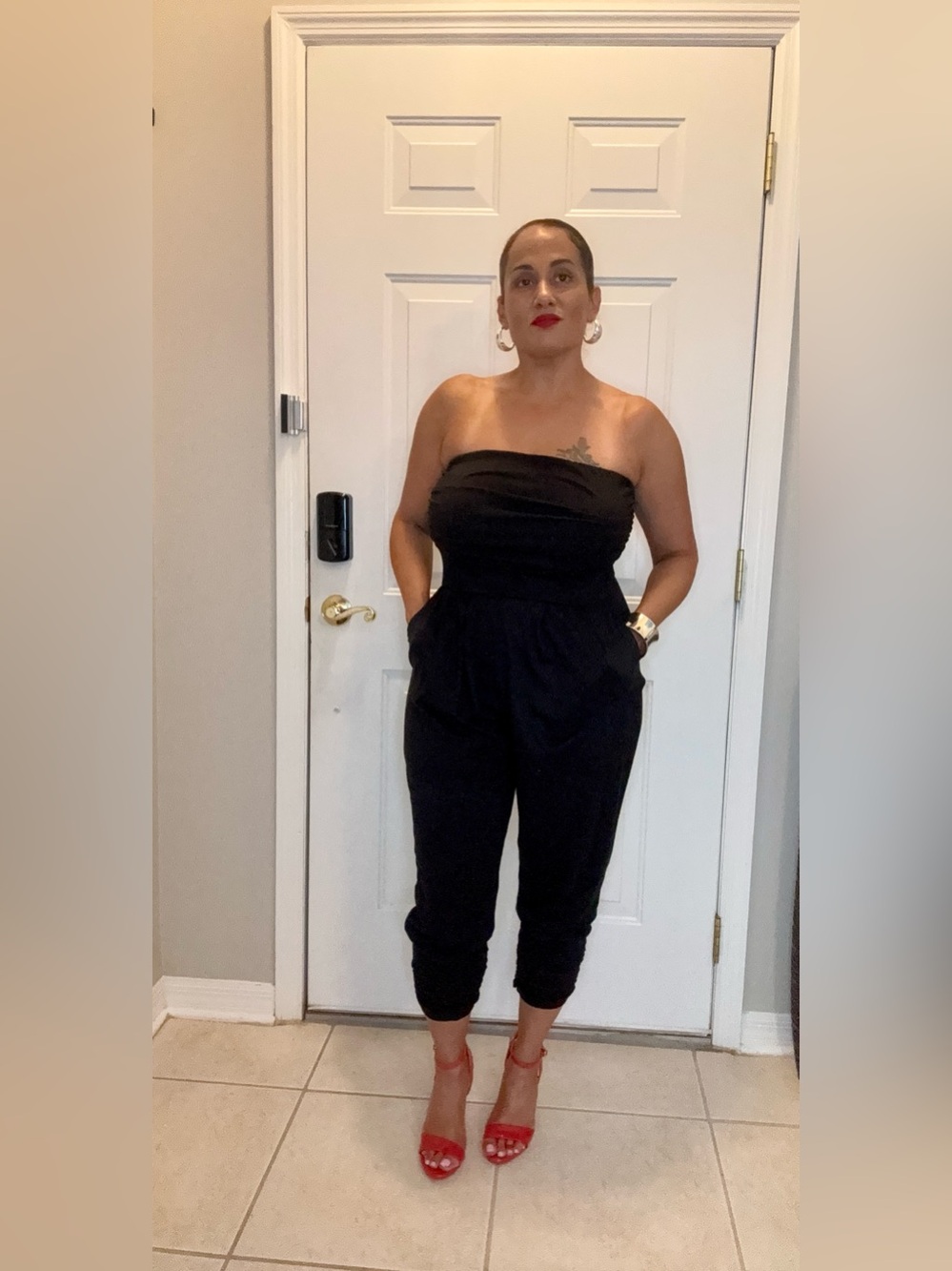 Heart Hips Strapless Black Jumpsuit with Pocketed Waist